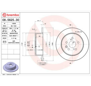 Brzdový kotouč BREMBO 08.5625.30