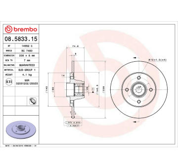 Brzdový kotouč BREMBO 08.5833.15