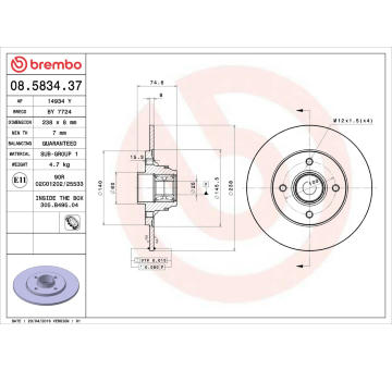 Brzdový kotouč BREMBO 08.5834.37