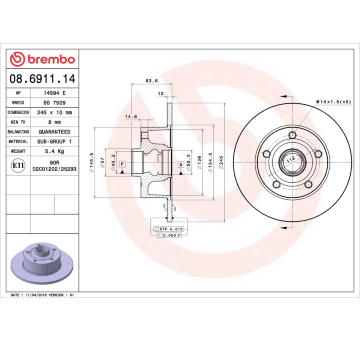 Brzdový kotouč BREMBO 08.6911.14