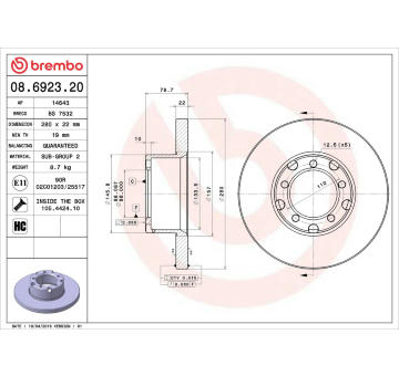 Brzdový kotouč BREMBO 08.6923.20