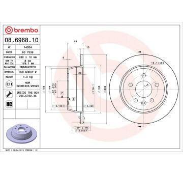 Brzdový kotouč BREMBO 08.6968.10