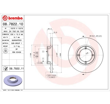 Brzdový kotouč BREMBO 08.7822.10