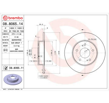 Brzdový kotouč BREMBO 08.8065.14