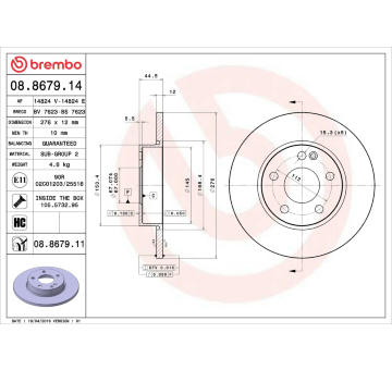 Brzdový kotouč BREMBO 08.8679.14