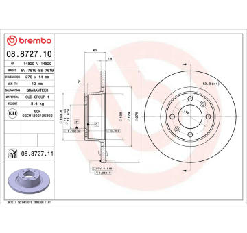 Brzdový kotouč BREMBO 08.8727.10