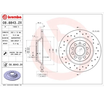 Brzdový kotouč BREMBO 08.8843.2X