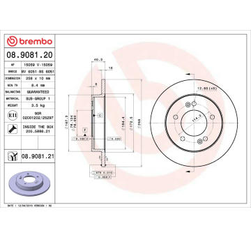 Brzdový kotouč BREMBO 08.9081.20