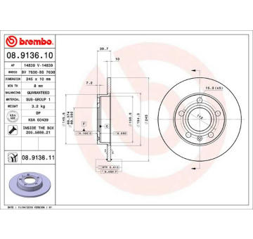 Brzdový kotouč BREMBO 08.9136.10