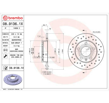 Brzdový kotouč BREMBO 08.9136.1X