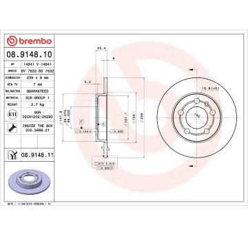 Brzdový kotouč BREMBO 08.9148.10