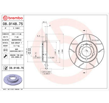 Brzdový kotouč BREMBO 08.9148.75