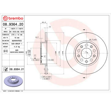 Brzdový kotouč BREMBO 08.9364.21