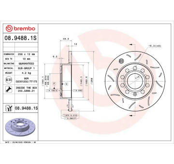 Brzdový kotúč BREMBO 08.9488.1S