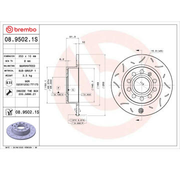 Brzdový kotouč BREMBO 08.9502.1S