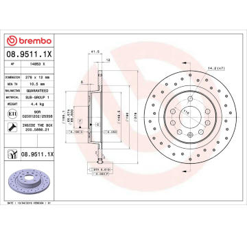 Brzdový kotouč BREMBO 08.9511.1X