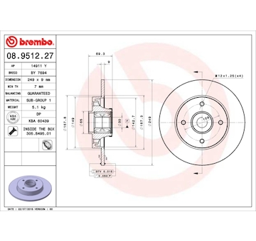 Brzdový kotouč BREMBO 08.9512.27