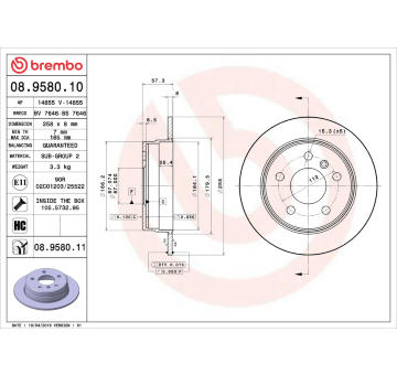 Brzdový kotouč BREMBO 08.9580.10