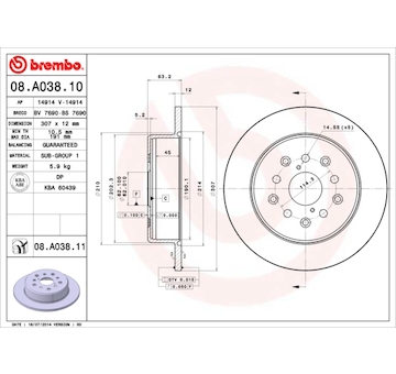 Brzdový kotouč BREMBO 08.A038.11