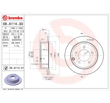 Brzdový kotouč BREMBO 08.A114.31