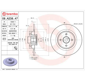 Brzdový kotouč BREMBO 08.A238.47