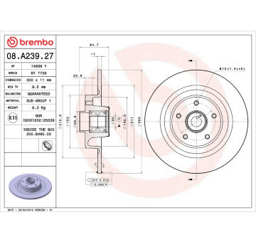 Brzdový kotouč BREMBO 08.A239.27