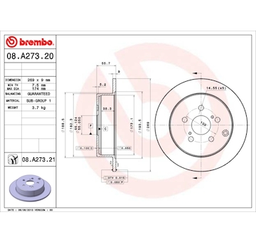 Brzdový kotouč BREMBO 08.A273.21