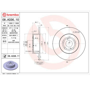 Brzdový kotouč BREMBO 08.A336.11