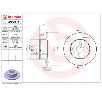 Brzdový kotouč BREMBO 08.A356.10