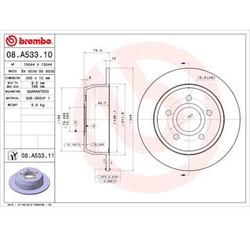 Brzdový kotouč BREMBO 08.A533.11