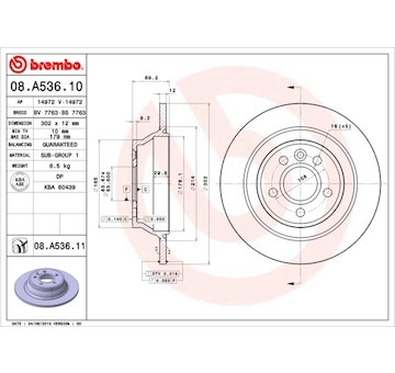 Brzdový kotouč BREMBO 08.A536.11