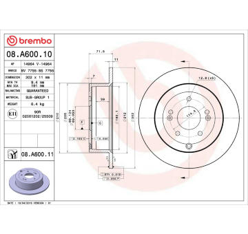 Brzdový kotouč BREMBO 08.A600.10