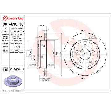 Brzdový kotouč BREMBO 08.A636.10