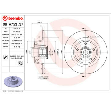 Brzdový kotouč BREMBO 08.A753.37