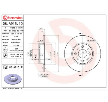 Brzdový kotouč BREMBO 08.A915.10