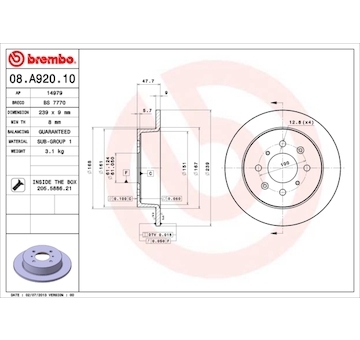 Brzdový kotouč BREMBO 08.A920.10