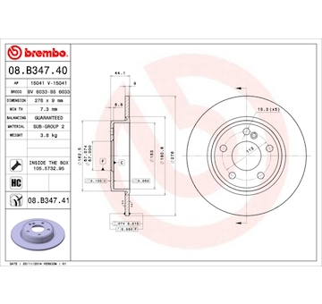 Brzdový kotouč BREMBO 08.B347.41