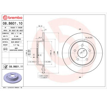 Brzdový kotouč BREMBO 08.B601.10