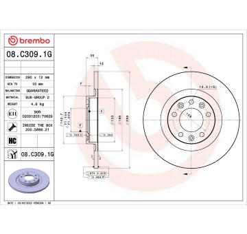 Brzdový kotúč BREMBO 08.C309.1G