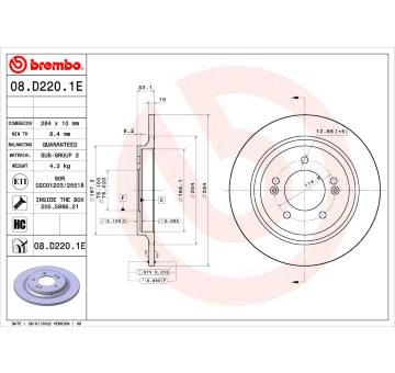 Brzdový kotouč BREMBO 08.D220.1E