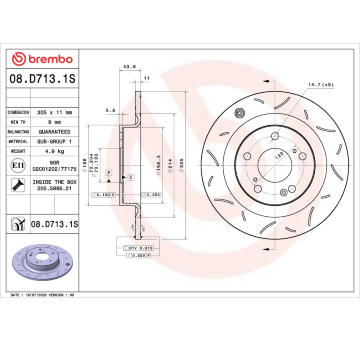 Brzdový kotouč BREMBO 08.D713.1S