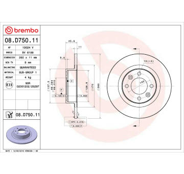 Brzdový kotouč BREMBO 08.D750.11