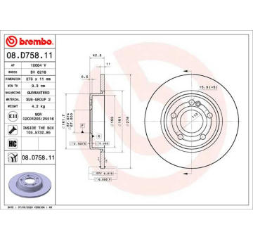 Brzdový kotouč BREMBO 08.D758.11