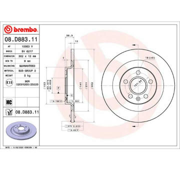 Brzdový kotouč BREMBO 08.D883.11