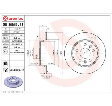 Brzdový kotouč BREMBO 08.E959.11