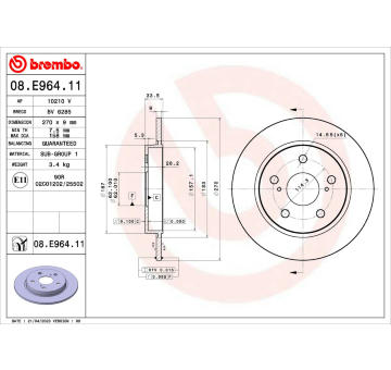 Brzdový kotúč BREMBO 08.E964.11