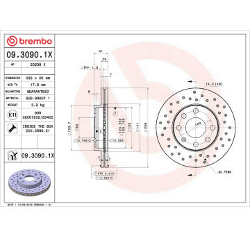 Brzdový kotouč BREMBO 09.3090.1X