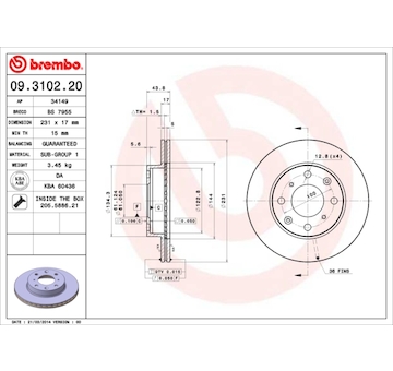 Brzdový kotouč BREMBO 09.3102.20