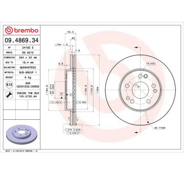 Brzdový kotúč BREMBO 09.4869.34