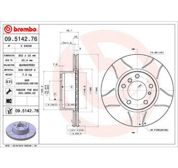 Brzdový kotouč BREMBO 09.5142.76